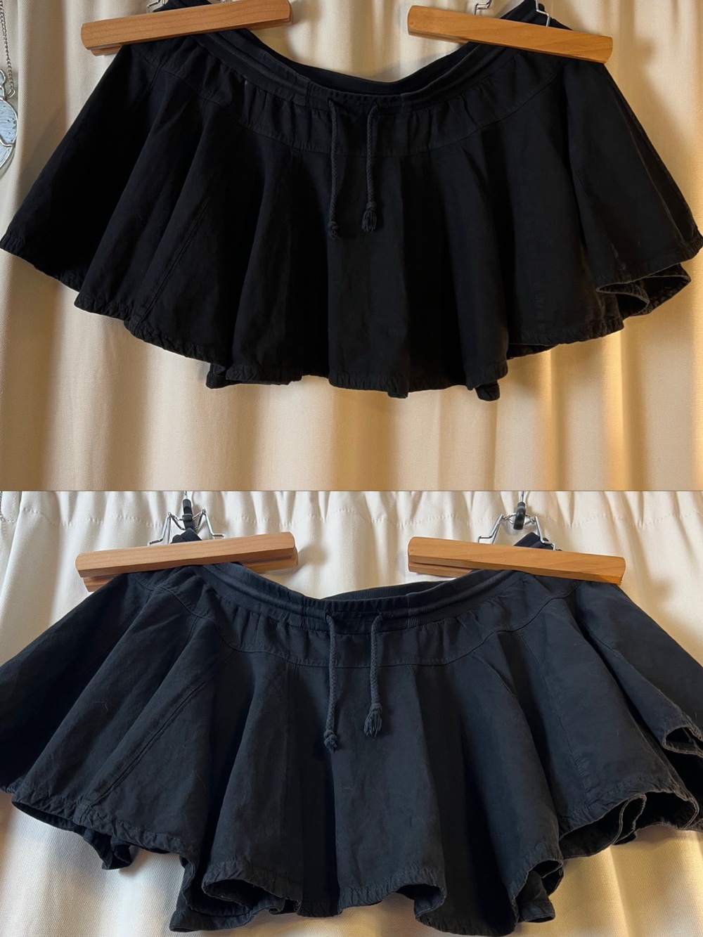 Black Circle Skater Mini Low Waisted Skirt with Drawstring Waist